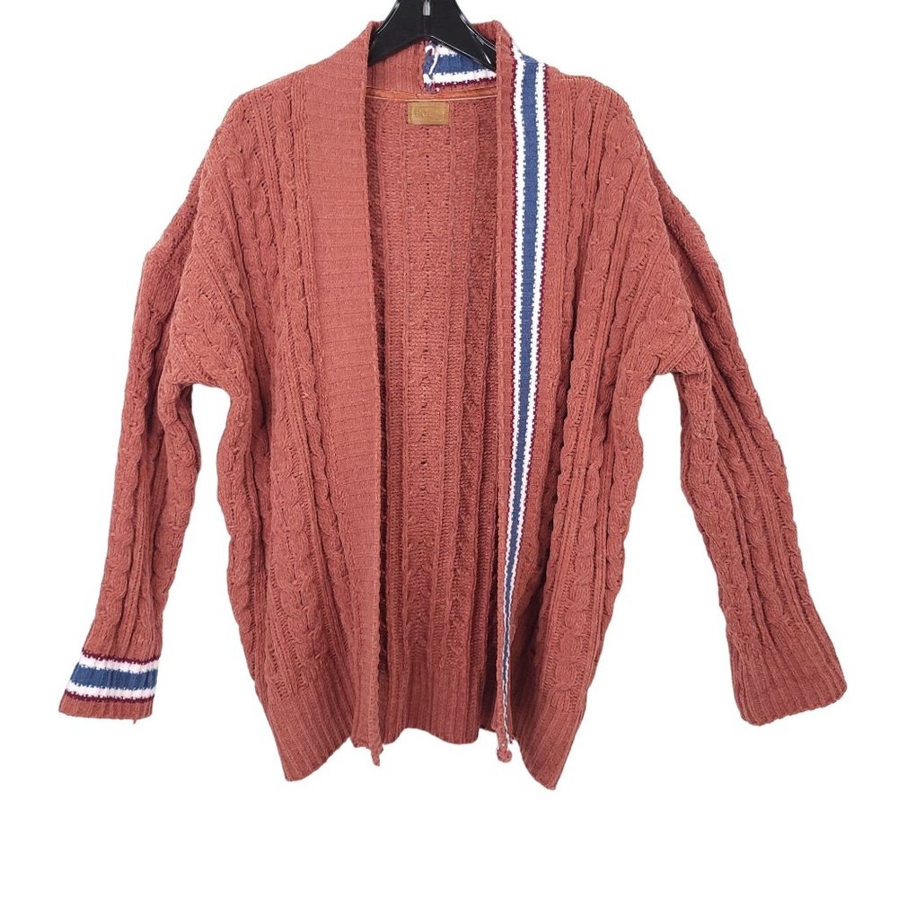 POL Cardigan Sweater Chenile Cable Knit Rust Color Open Front Size M Boho Cozy